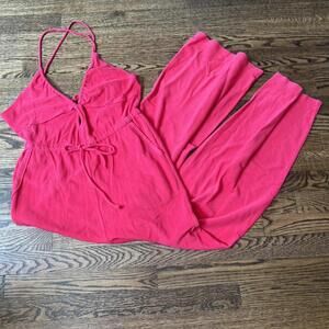 Hit pink Anthropologie Daily Practice frotte wide leg jumpsuit adjustable straps